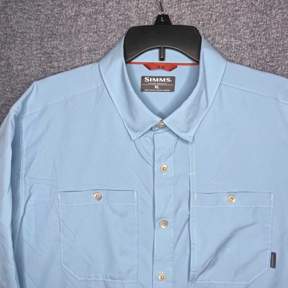 Simms Fishing Shirt Mens XL Blue Long Sleeve Button Down Lightweight Outdoor